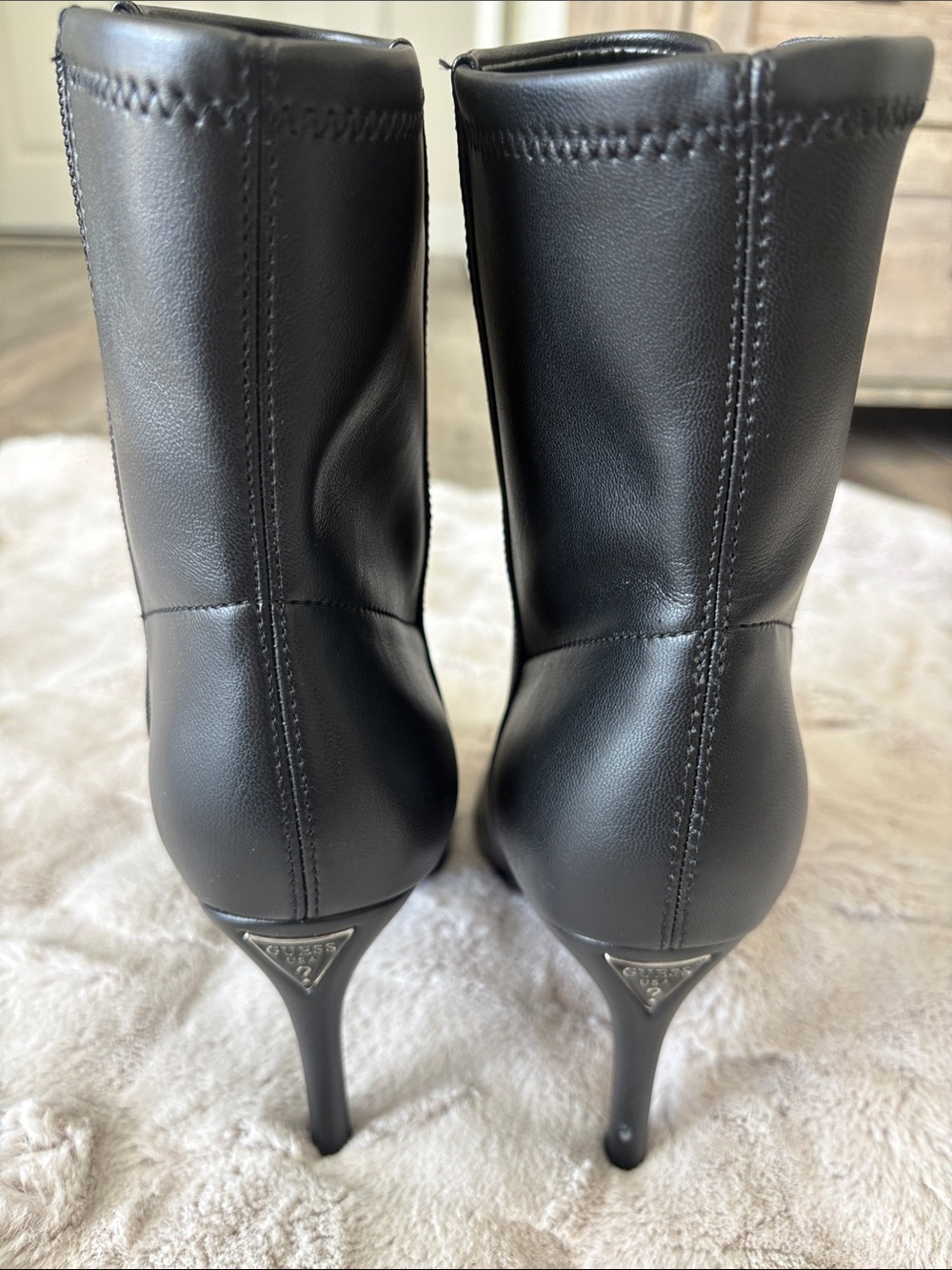 Guess Black Stiletto Leather Ankle Boots